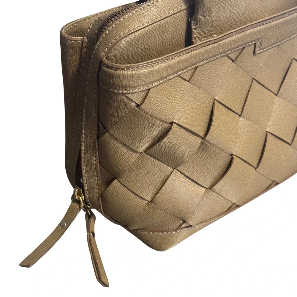 Iacucci Made in Italy Genuine Leather Woven Satchel‎ Taupe Tan